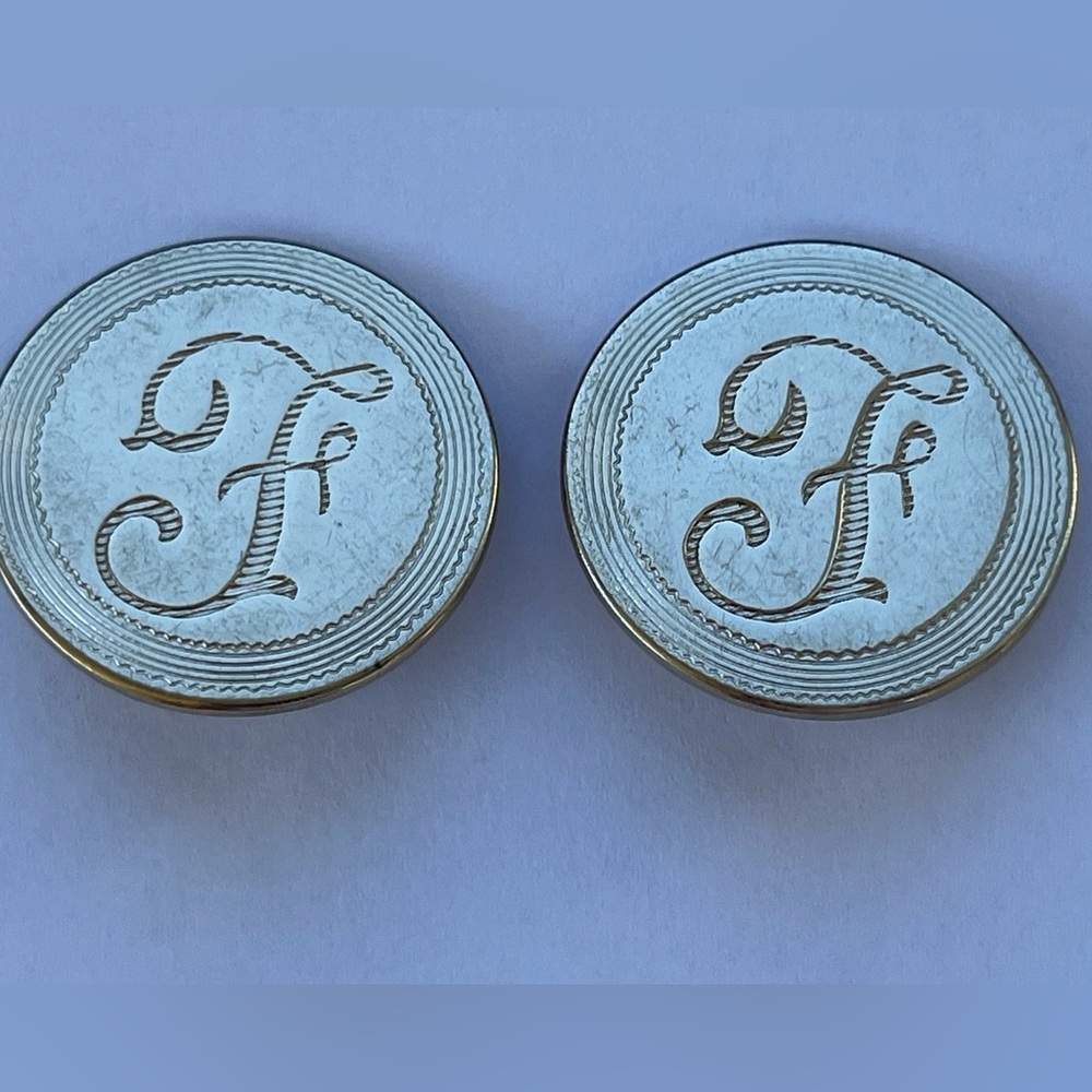 Vintage Bergere Signed Clip on letter F earrings gold tone